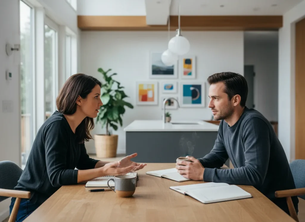 Couple discussing their future openly at a table