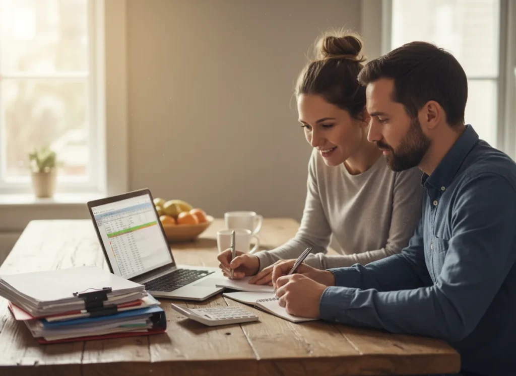 Couple planning household finances together